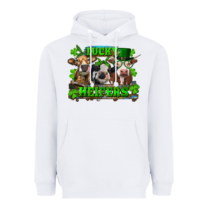 St Patricks Day Lucky Heifers Heavyweight Hoodie by RanaPortraitStore | Teevron