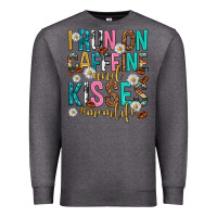 Charcoal Heather i run on caffeine and kisses mothers day Premium Sweatshirt - texasbilliewilder