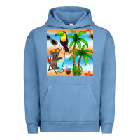 Pigment Pebble Blue tropical animals seamless pattern Urban Hoodie - BundleAndBundleShop