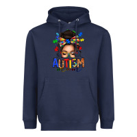 Navy autism mom afro messy bun (1) Heavyweight Hoodie - texasbilliewilder