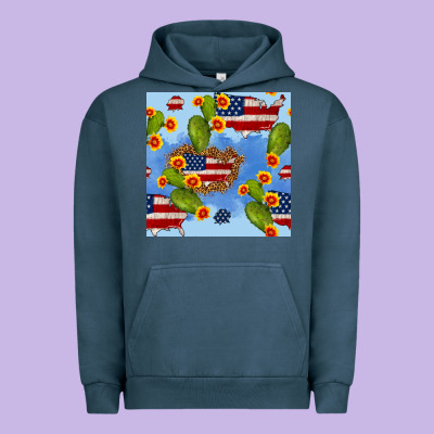 Usa Map Cactus And Sunflower Seamless Pattern Urban Hoodie Designed By Bundleandbundleshop
