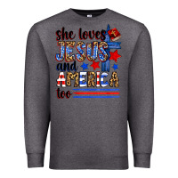 Charcoal Heather she loves jesus and america too Premium Sweatshirt - Zillion Design Studio