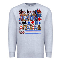Heather Grey she loves jesus and america too Premium Sweatshirt - Zillion Design Studio