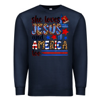 Navy she loves jesus and america too Premium Sweatshirt - Zillion Design Studio