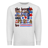 Oatmeal Heather she loves jesus and america too Premium Sweatshirt - Zillion Design Studio