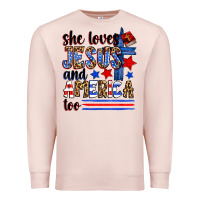 Pale Pink she loves jesus and america too Premium Sweatshirt - Zillion Design Studio