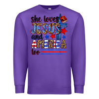Purple she loves jesus and america too Premium Sweatshirt - Zillion Design Studio