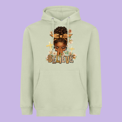 Heavyweight Hoodie believe praying afro messy bun