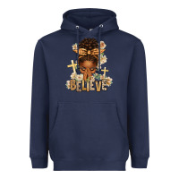 Navy believe praying afro messy bun Heavyweight Hoodie - texasbilliewilder