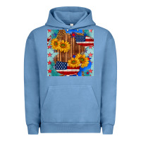Pigment Pebble Blue usa map with sunflowers and leopard seamless pattern Urban Hoodie - BundleAndBundleShop
