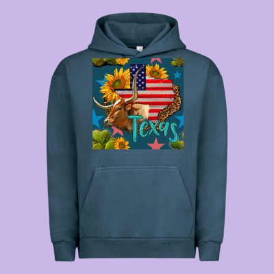 4th Of July Texas Map With Cow Seamless Pattern Urban Hoodie Designed By Bundleandbundleshop