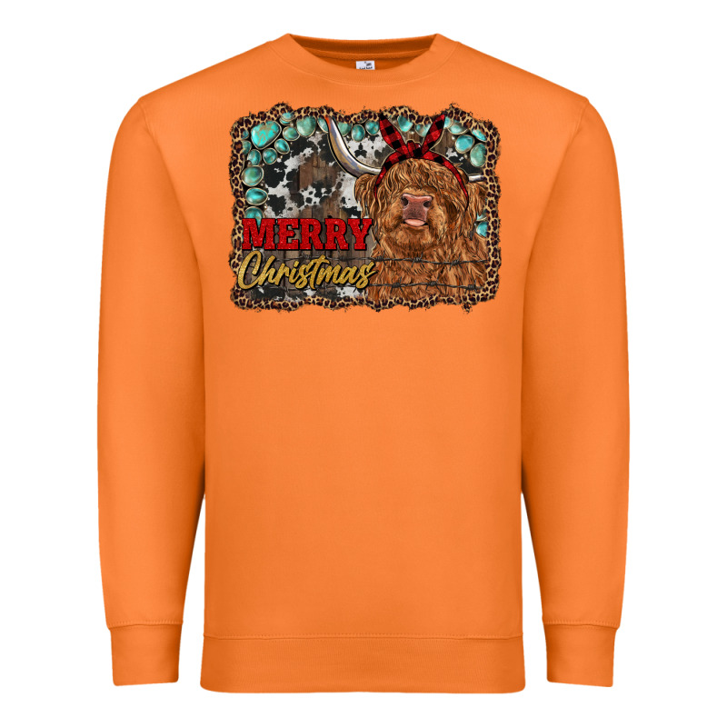 Merry Christmas Highland Cow Premium Sweatshirt by RanaPortraitStore | Teevron