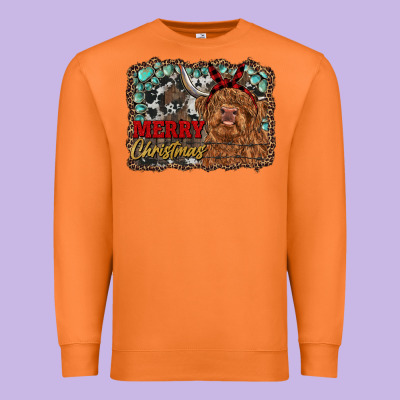 Merry Christmas Highland Cow Premium Sweatshirt Designed By Ranaportraitstore
