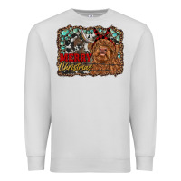 Dove Grey merry christmas highland cow Premium Sweatshirt - RanaPortraitStore