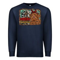Navy merry christmas highland cow Premium Sweatshirt - RanaPortraitStore