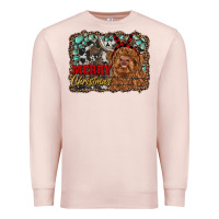 Pale Pink merry christmas highland cow Premium Sweatshirt - RanaPortraitStore