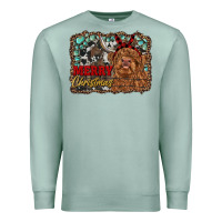 Seafoam merry christmas highland cow Premium Sweatshirt - RanaPortraitStore