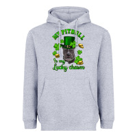 Heather Grey St. Patrick's Day My Pitbull Is My Lucky Charm With Hat Heavyweight Hoodie - RanaPortraitStore