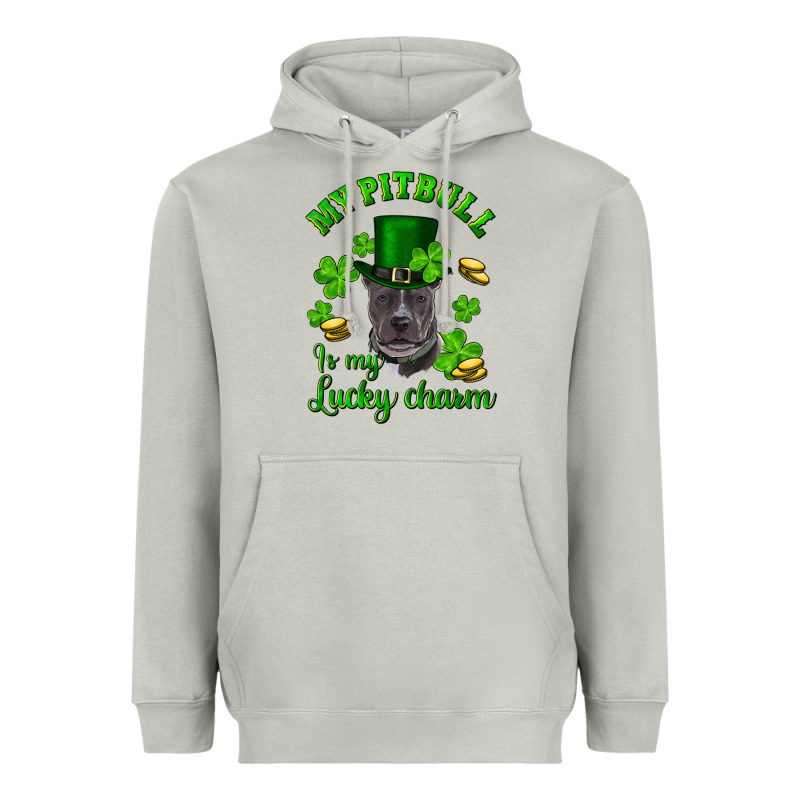 St. Patrick's Day My Pitbull Is My Lucky Charm With Hat Heavyweight Hoodie by RanaPortraitStore | Teevron