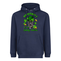 Navy St. Patrick's Day My Pitbull Is My Lucky Charm With Hat Heavyweight Hoodie - RanaPortraitStore
