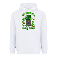 White St. Patrick's Day My Pitbull Is My Lucky Charm With Hat Heavyweight Hoodie - RanaPortraitStore