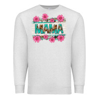 Oatmeal Heather mama leopard with turquoise background Premium Sweatshirt - texasbilliewilder