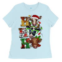 Baby Blue Christmas ho ho ho cow Ladies Tee - BarkalooDesign