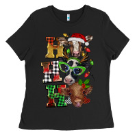 Black Christmas ho ho ho cow Ladies Tee - BarkalooDesign