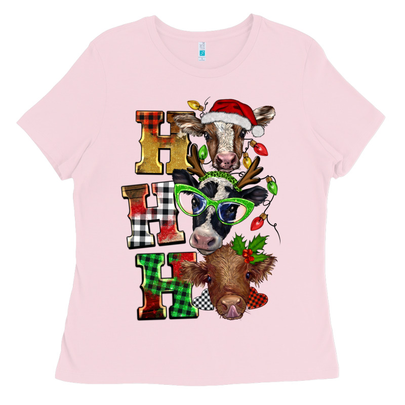 Christmas Ho Ho Ho Cow Ladies Tee by BarkalooDesign | Teevron
