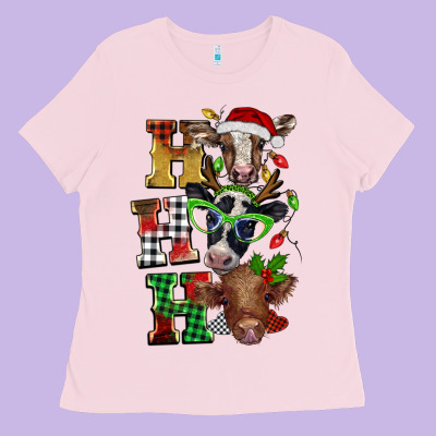 Christmas Ho Ho Ho Cow Ladies Tee Designed By Barkaloodesign