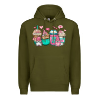 Army Green valentines day gnomes coffee cups Premium Hoodie - Jasminsmagicworld