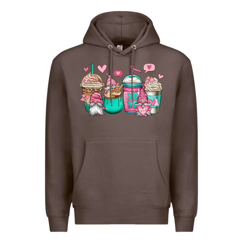 Valentines Day Gnomes Coffee Cups Premium Hoodie by Jasminsmagicworld | Teevron