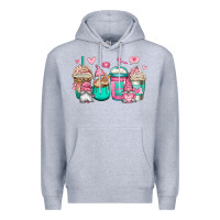 Heather Grey valentines day gnomes coffee cups Premium Hoodie - Jasminsmagicworld