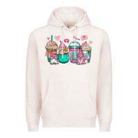Pale Pink valentines day gnomes coffee cups Premium Hoodie - Jasminsmagicworld
