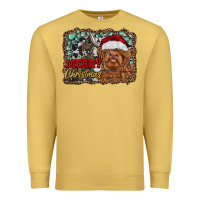 Antique Gold merry Christmas highland cow Premium Sweatshirt - RanaPortraitStore