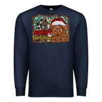 Navy merry Christmas highland cow Premium Sweatshirt - RanaPortraitStore