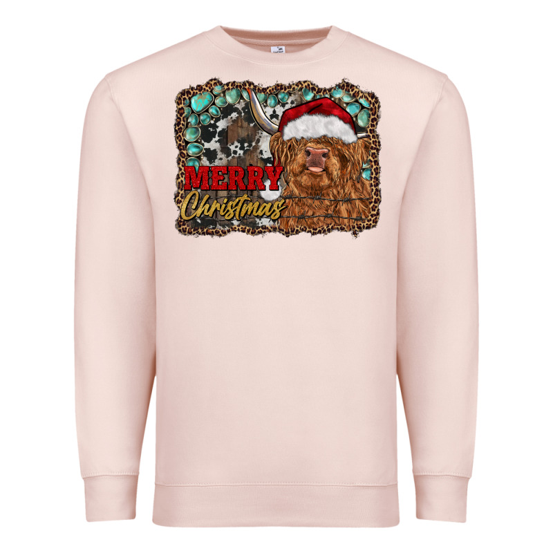 Merry Christmas Highland Cow Premium Sweatshirt by RanaPortraitStore | Teevron
