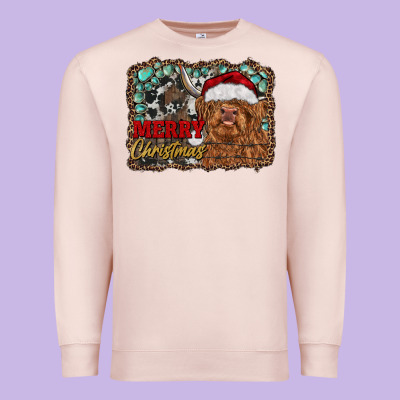 Merry Christmas Highland Cow Premium Sweatshirt Designed By Ranaportraitstore