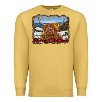 Antique Gold merry christmas highland cow with farm Premium Sweatshirt - RanaPortraitStore
