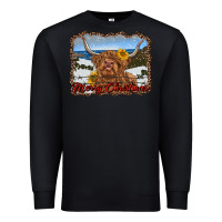 Black merry christmas highland cow with farm Premium Sweatshirt - RanaPortraitStore