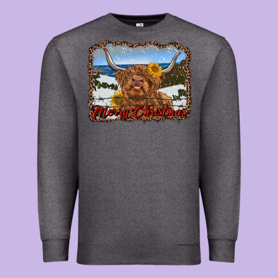 Merry Christmas Highland Cow With Farm Premium Sweatshirt Designed By Ranaportraitstore
