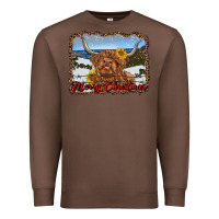 Chestnut merry christmas highland cow with farm Premium Sweatshirt - RanaPortraitStore