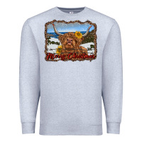 Heather Grey merry christmas highland cow with farm Premium Sweatshirt - RanaPortraitStore