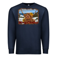 Navy merry christmas highland cow with farm Premium Sweatshirt - RanaPortraitStore