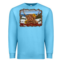 Ocean Blue merry christmas highland cow with farm Premium Sweatshirt - RanaPortraitStore