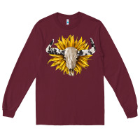 Burgundy cowhide bull skull and sunflower Long Sleeve Tee - BarkalooDesign