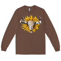 Chestnut cowhide bull skull and sunflower Long Sleeve Tee - BarkalooDesign