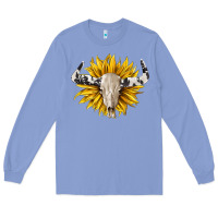 Colony Blue cowhide bull skull and sunflower Long Sleeve Tee - BarkalooDesign