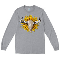 Heather Grey cowhide bull skull and sunflower Long Sleeve Tee - BarkalooDesign