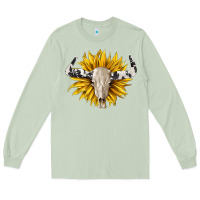Matcha cowhide bull skull and sunflower Long Sleeve Tee - BarkalooDesign
